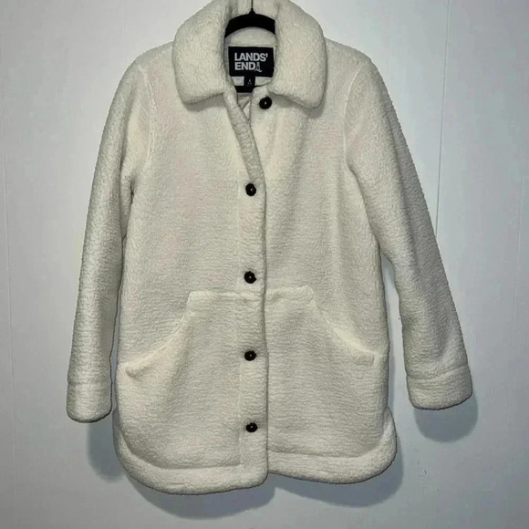 Lands End Women’s Sherpa Fleece Button Up Coat - Picture 1 of 4